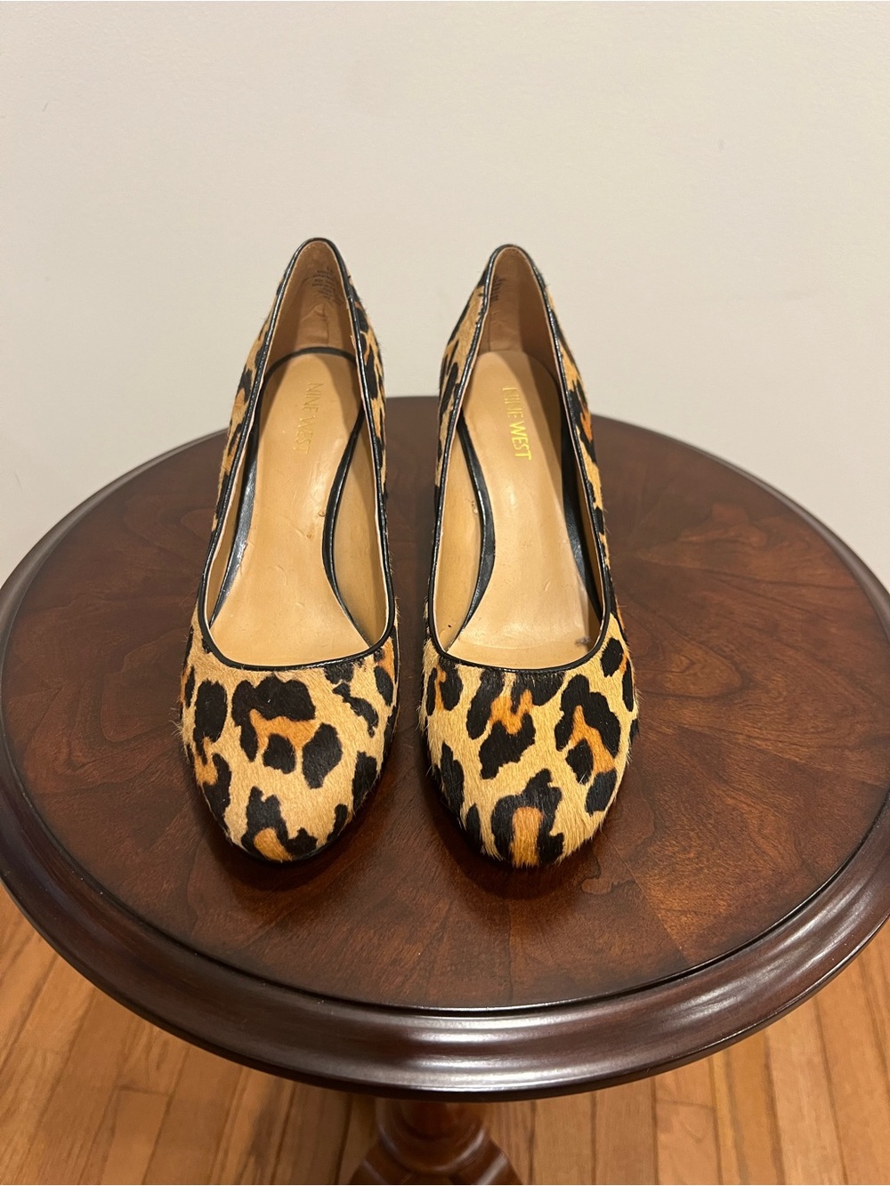 Nine West Leopard-Print Round-Toe Pumps - Tan/Black